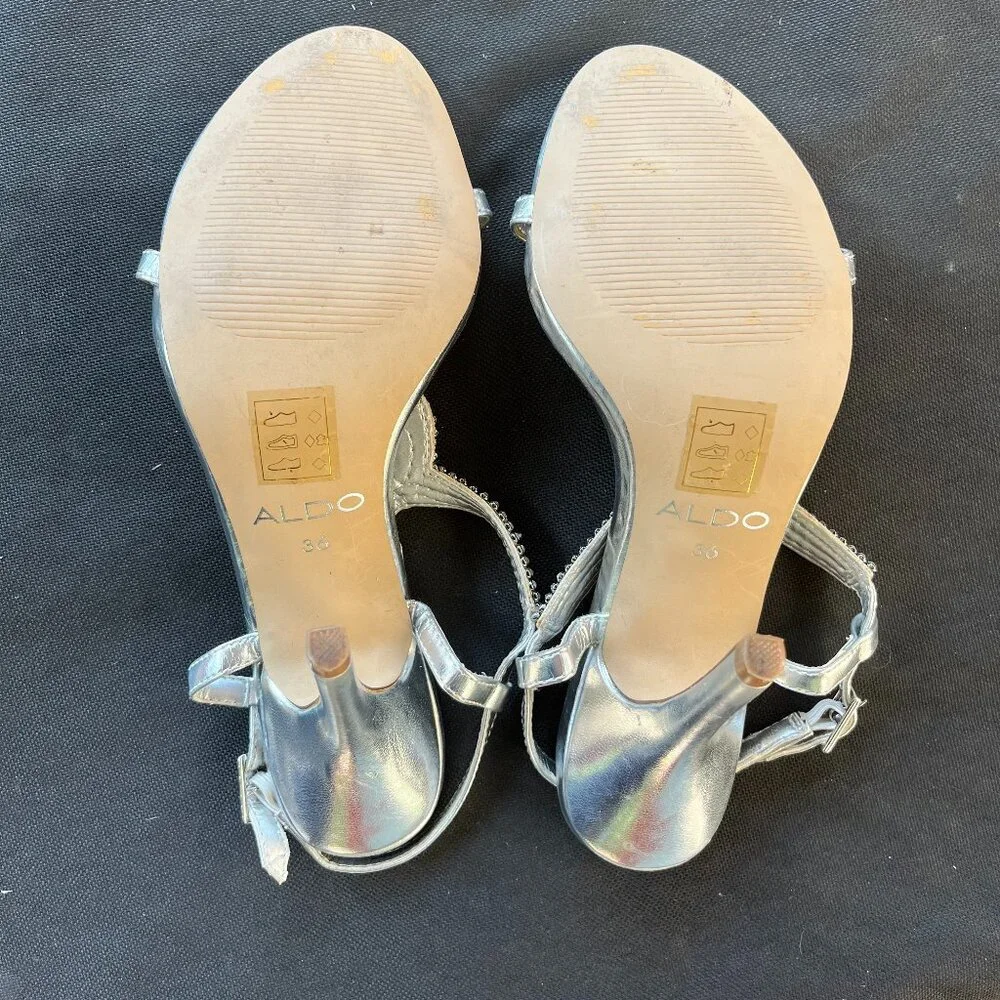 ALDO Embellished Sparkly Silver Rhinestone Strappy Heels Size 6